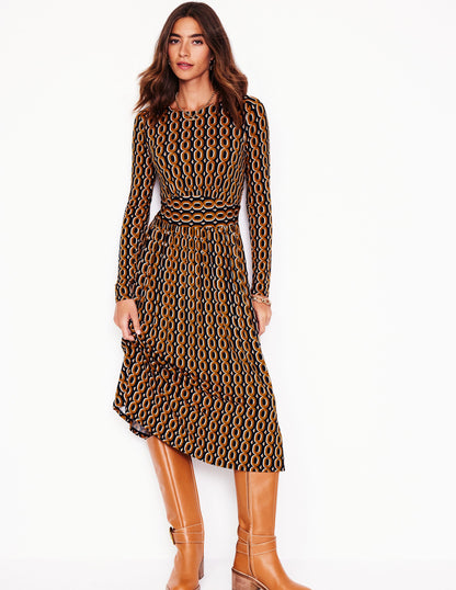 Thea Long Sleeve Jersey Dress -Ochre, Chain