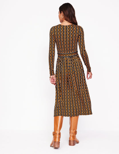 Thea Long Sleeve Jersey Dress -Ochre, Chain