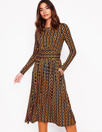 Thea Long Sleeve Jersey Dress -Ochre, Chain