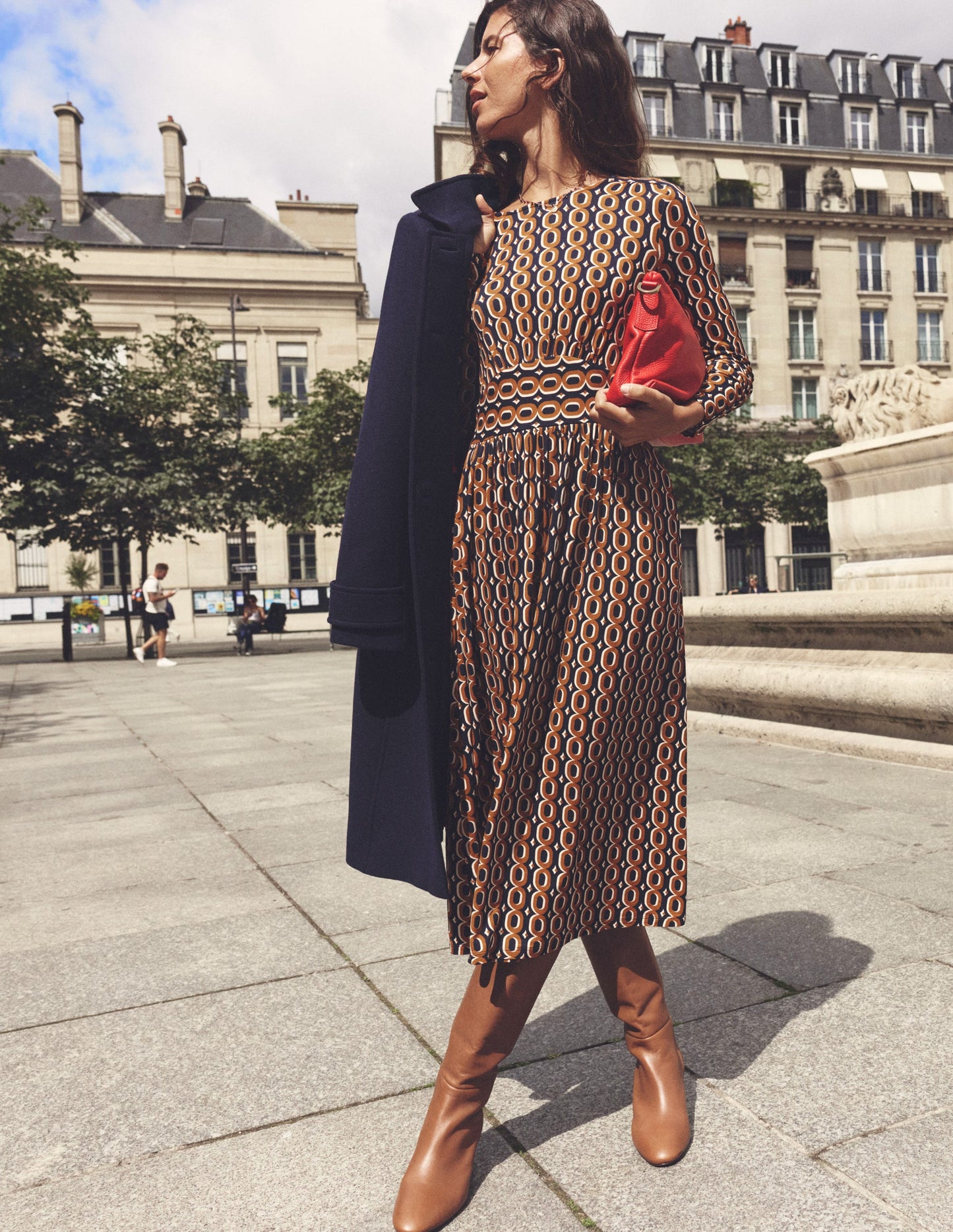 Thea Long Sleeve Jersey Dress -Ochre, Chain