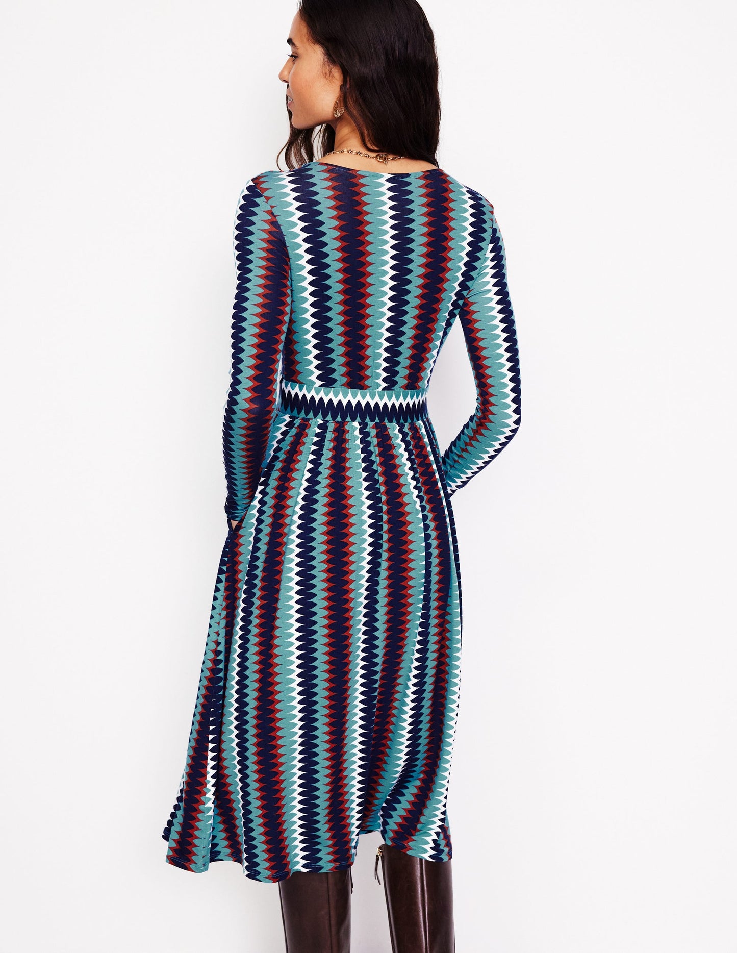 Thea Long Sleeve Jersey Dress -Multi, Chevron Charm