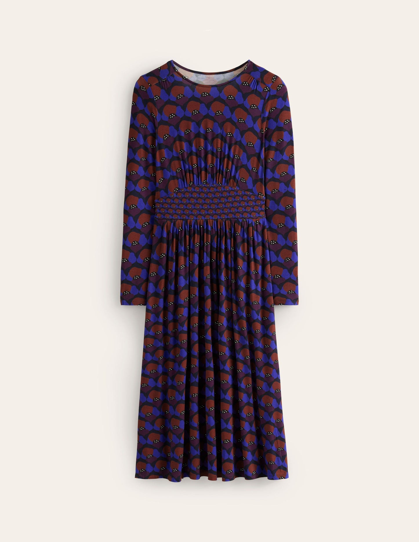 Thea Long Sleeve Jersey Dress -Damson, Poppy Stamp