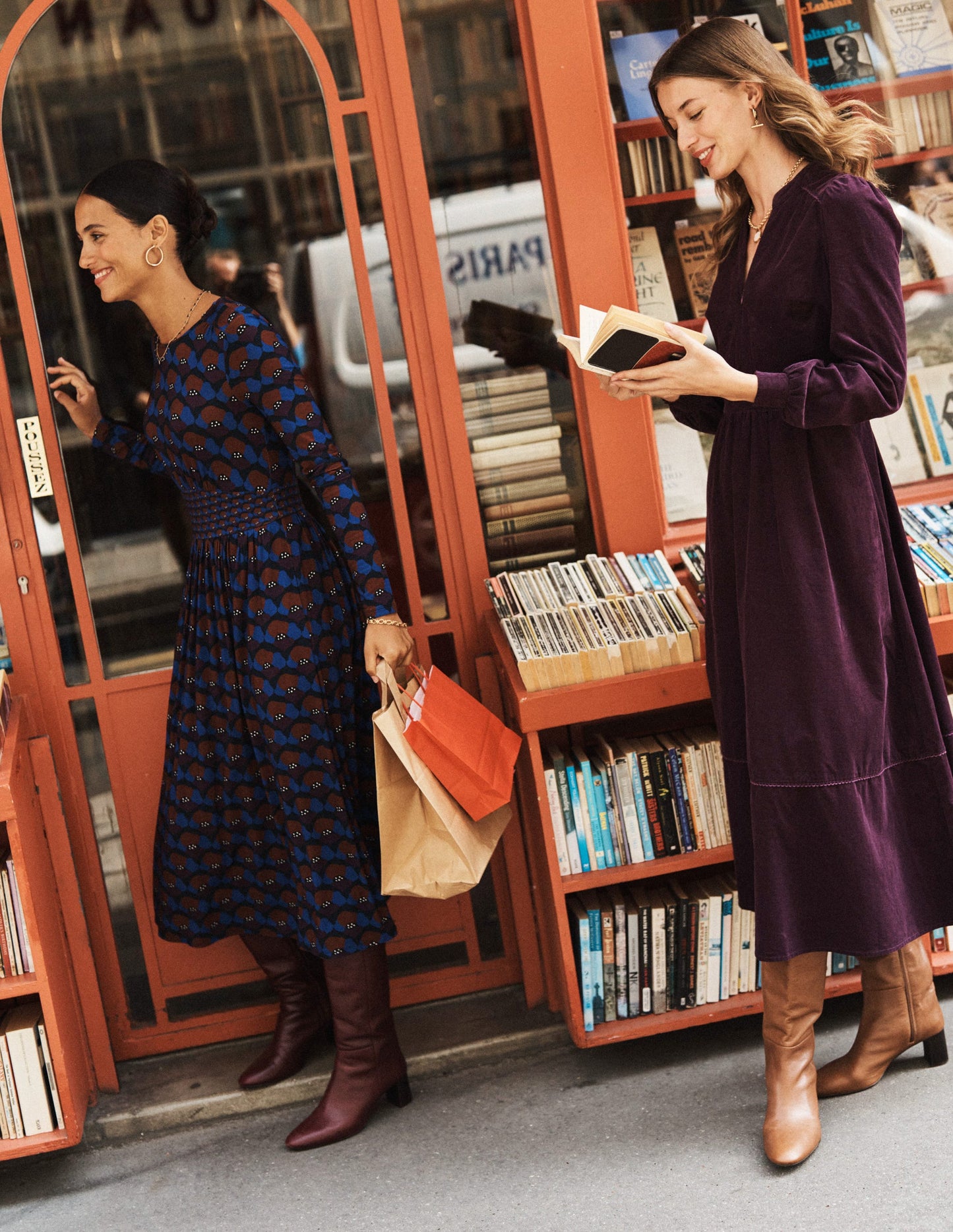 Thea Long Sleeve Jersey Dress -Damson, Poppy Stamp