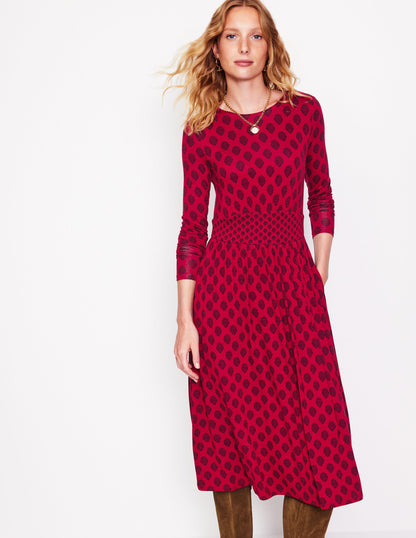 Thea Long Sleeve Jersey Dress-Red Liquorice, Ornate Stamp