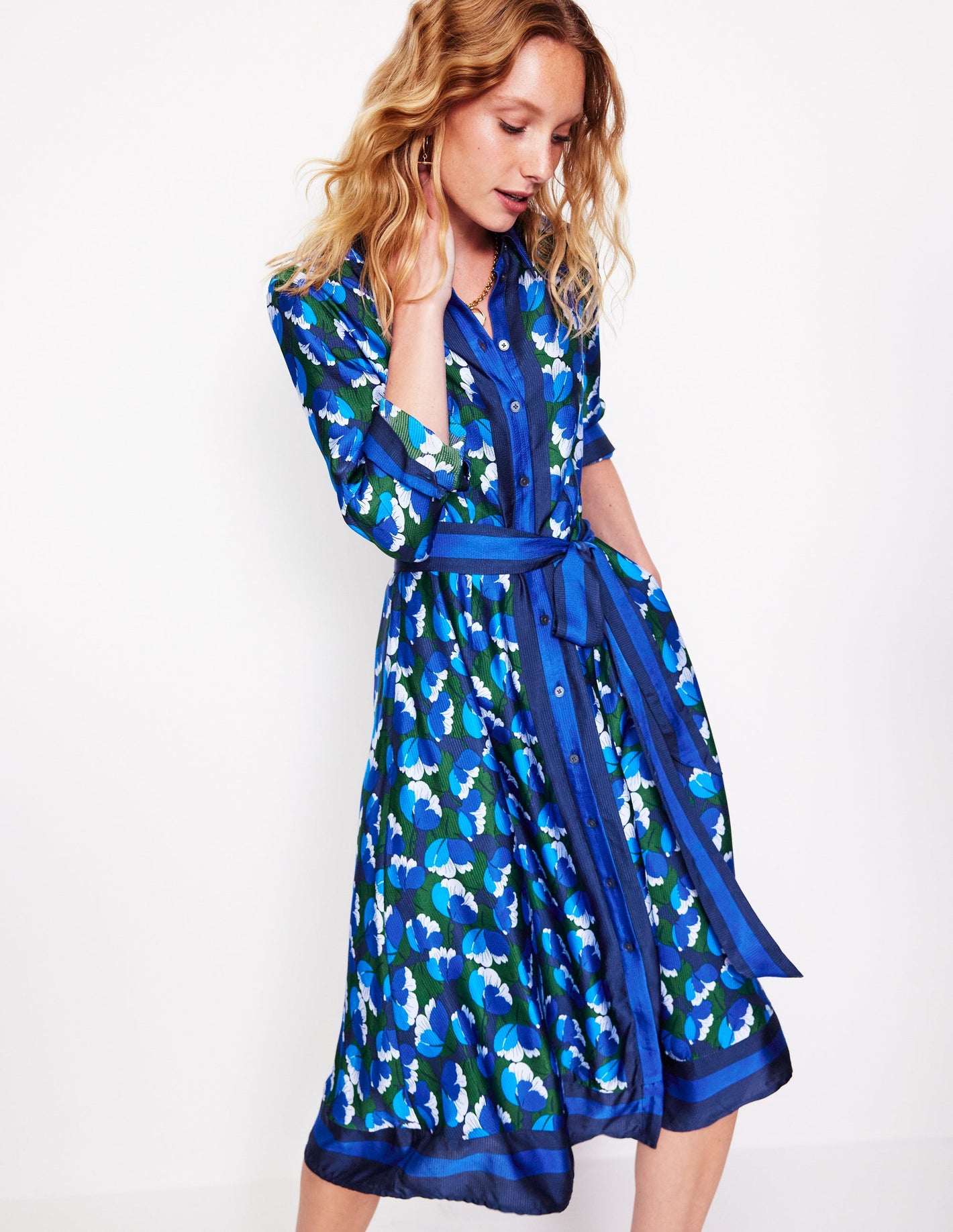 Kate Satin Shirt Dress -French Navy, Tulip Valley