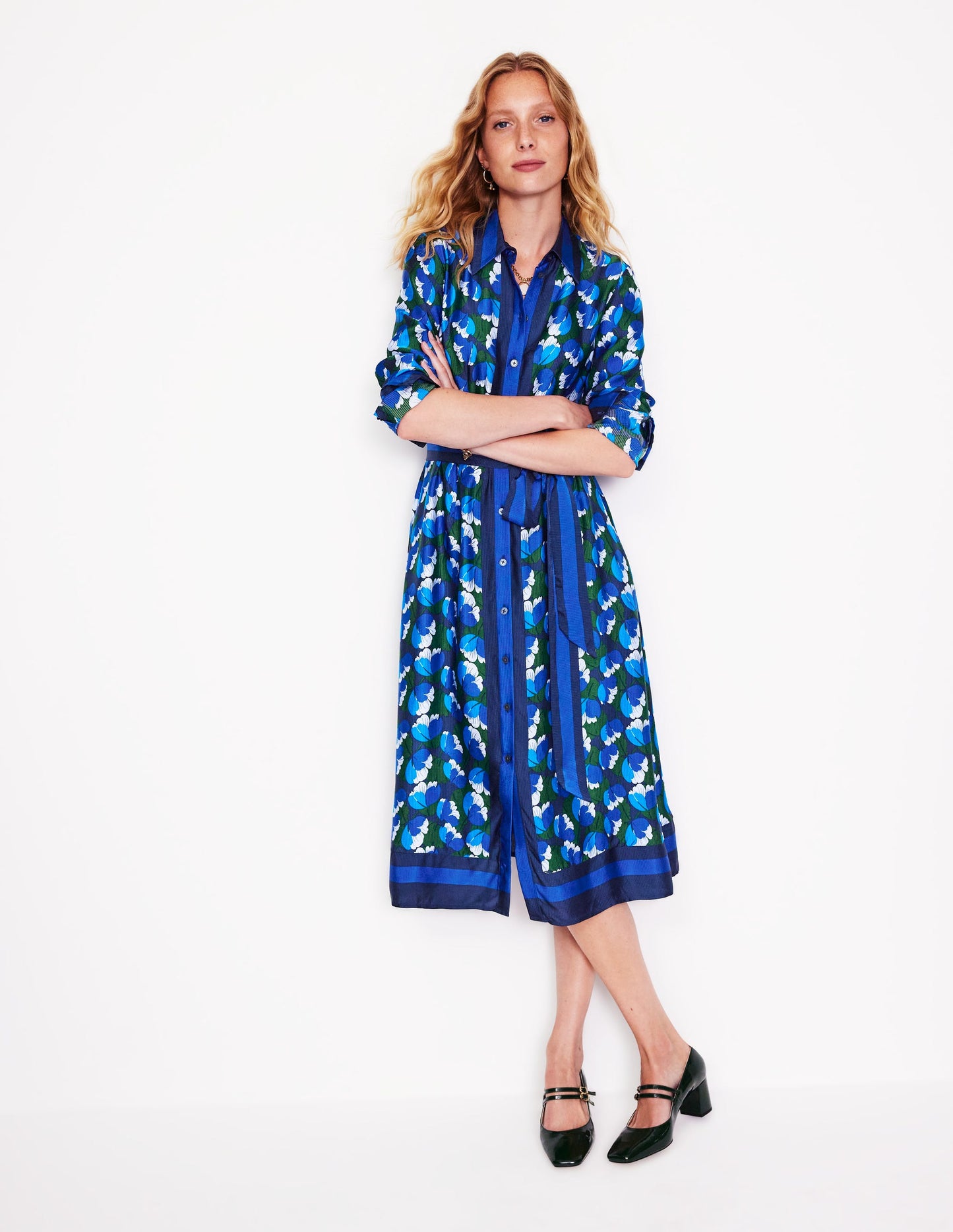 Kate Satin Shirt Dress -French Navy, Tulip Valley