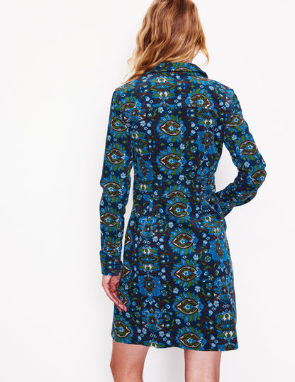 Flora Cord Shirt Dress-Kingfisher Blue, Bloom Trellis