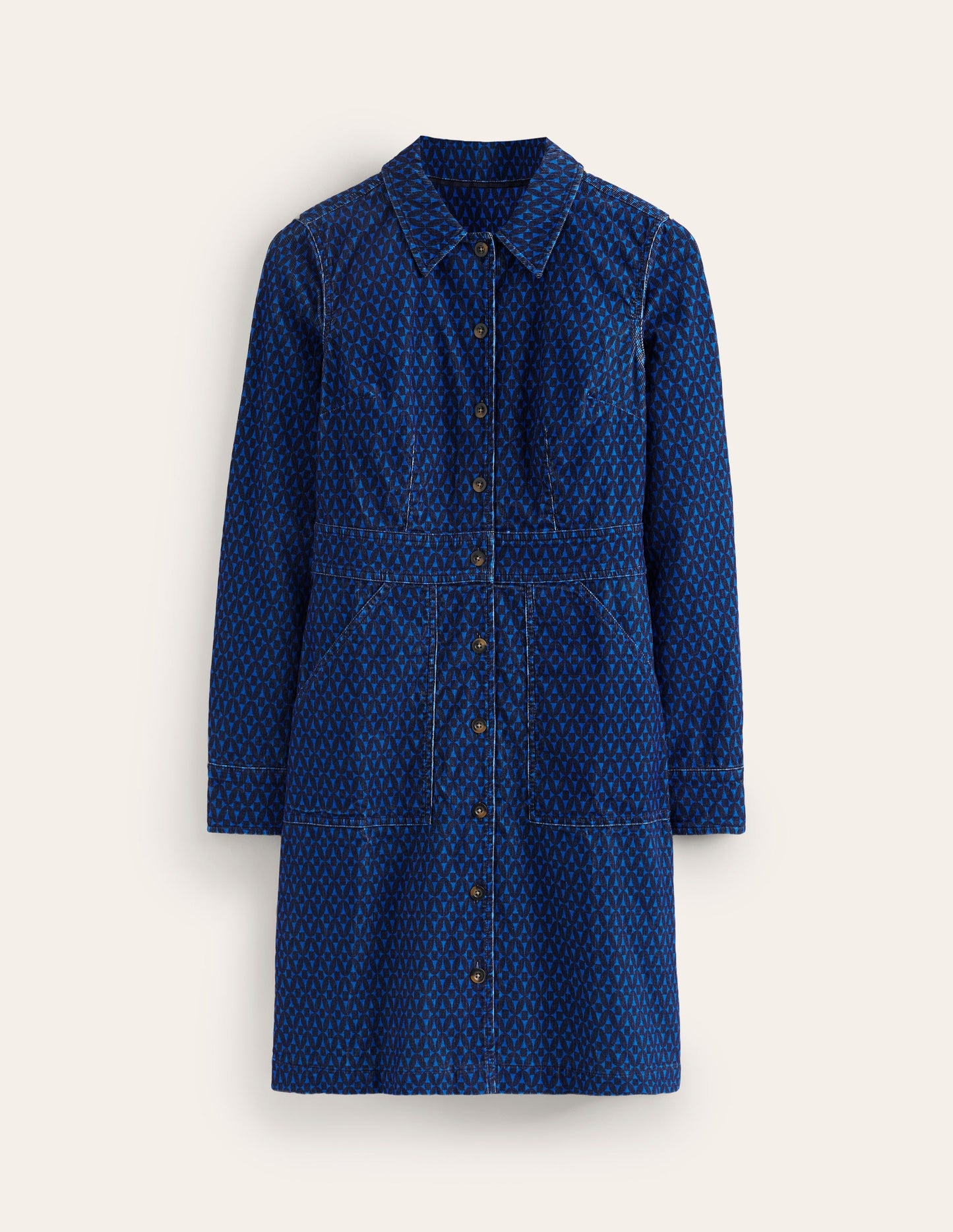 Flora Cord Shirt Dress -Blue, Diamond Trellis