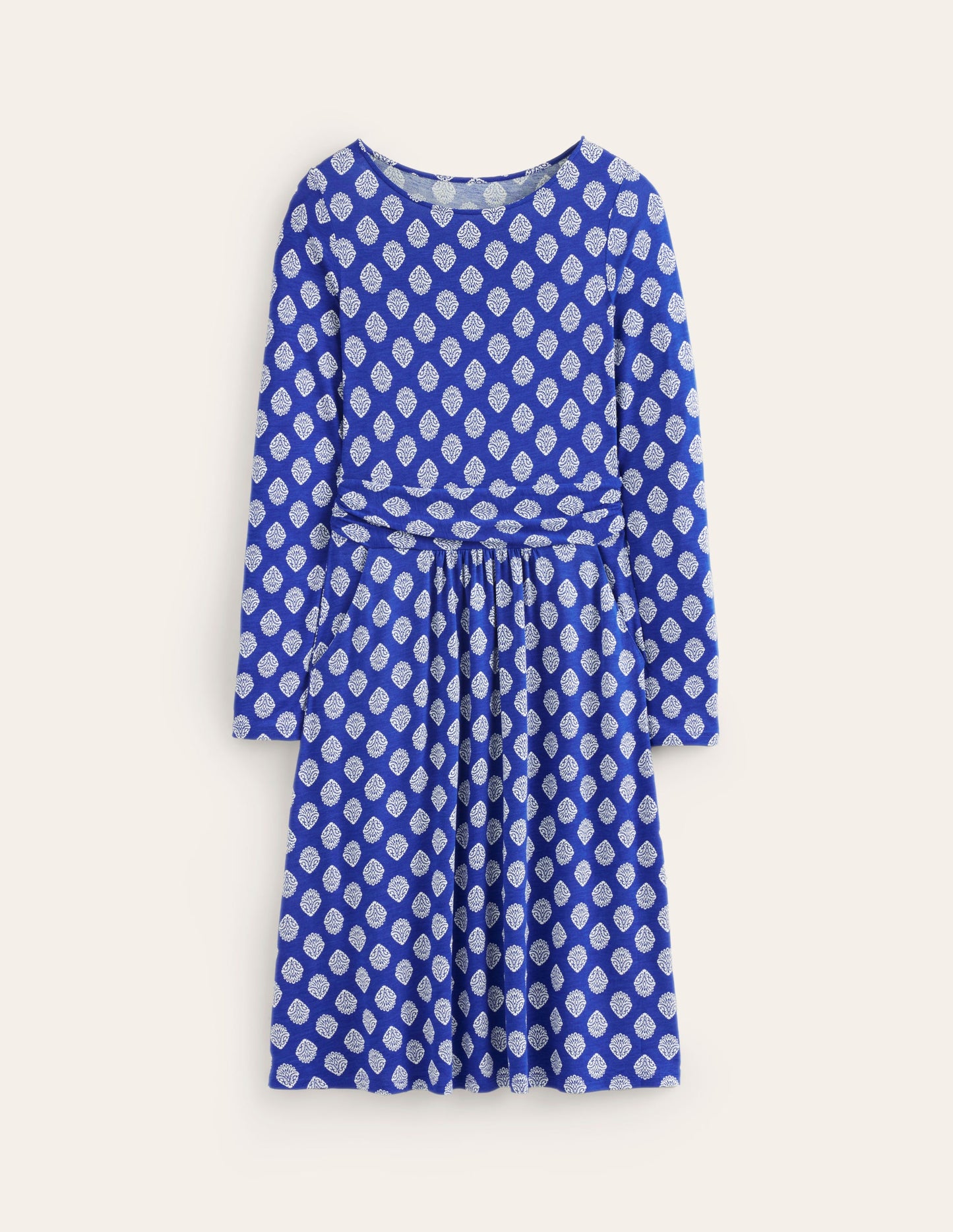 Amelie Long Sleeve Dress-Mazarine Blue, Ornate Stamp