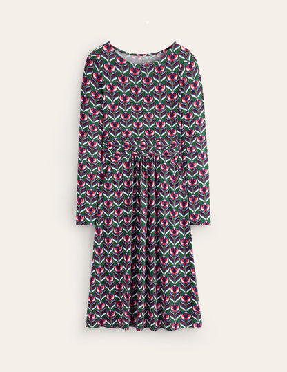 Amelie Long Sleeve Dress-Pine, Blossom Stamp