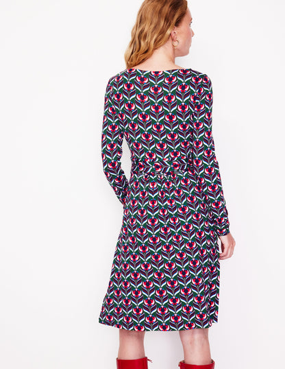 Amelie Long Sleeve Dress-Pine, Blossom Stamp