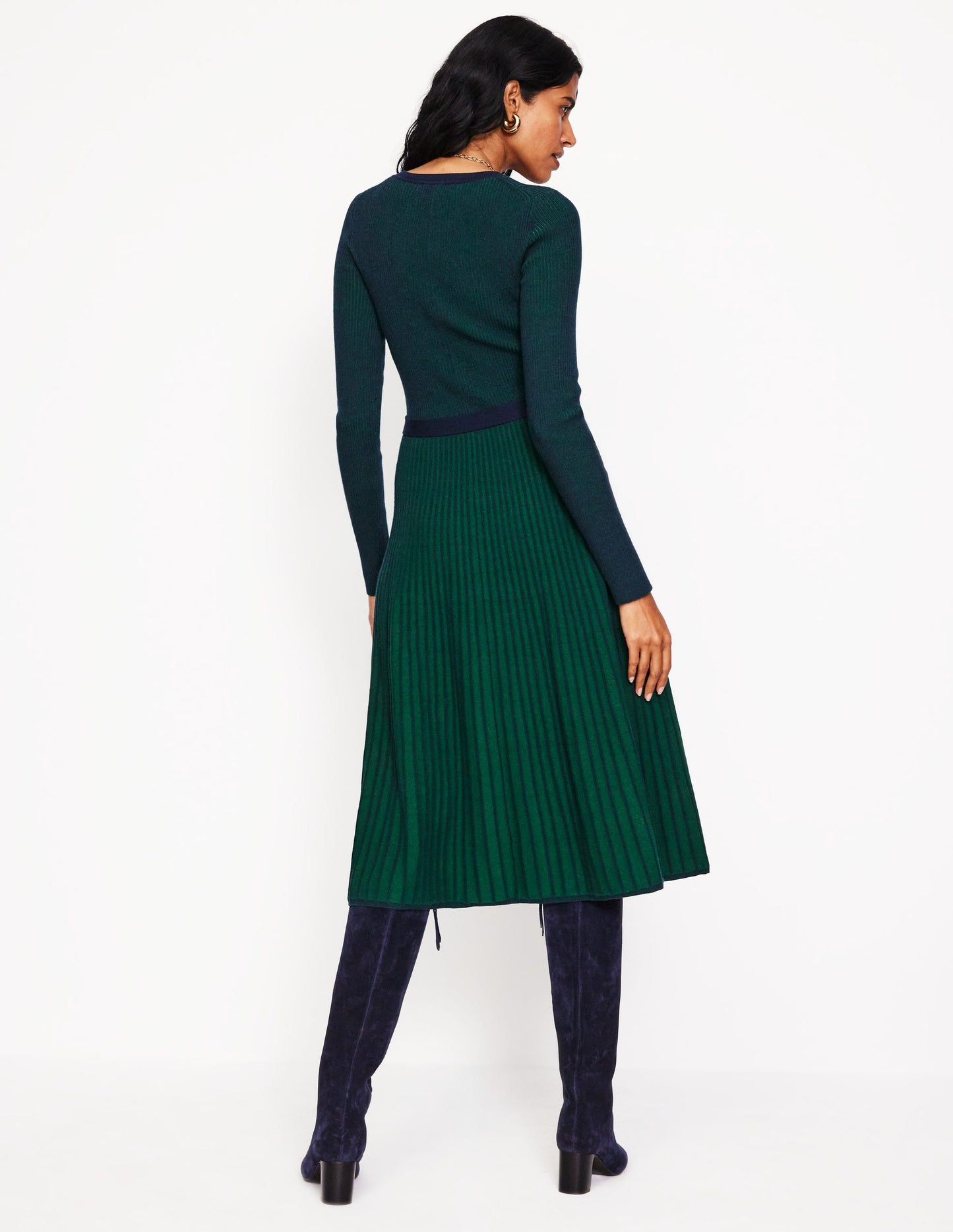 Lola Knitted Midi Dress-Pine, Navy Plated