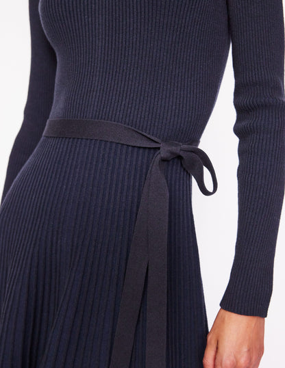 Lola Knitted Midi Dress-Navy, Black Plated