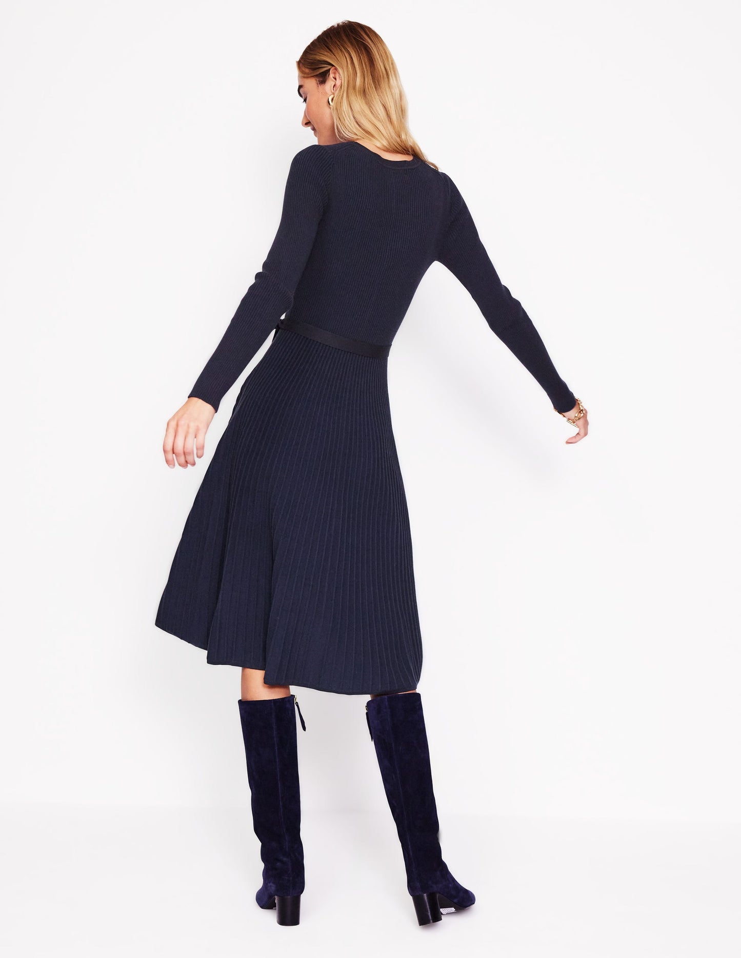 Lola Knitted Midi Dress-Navy, Black Plated