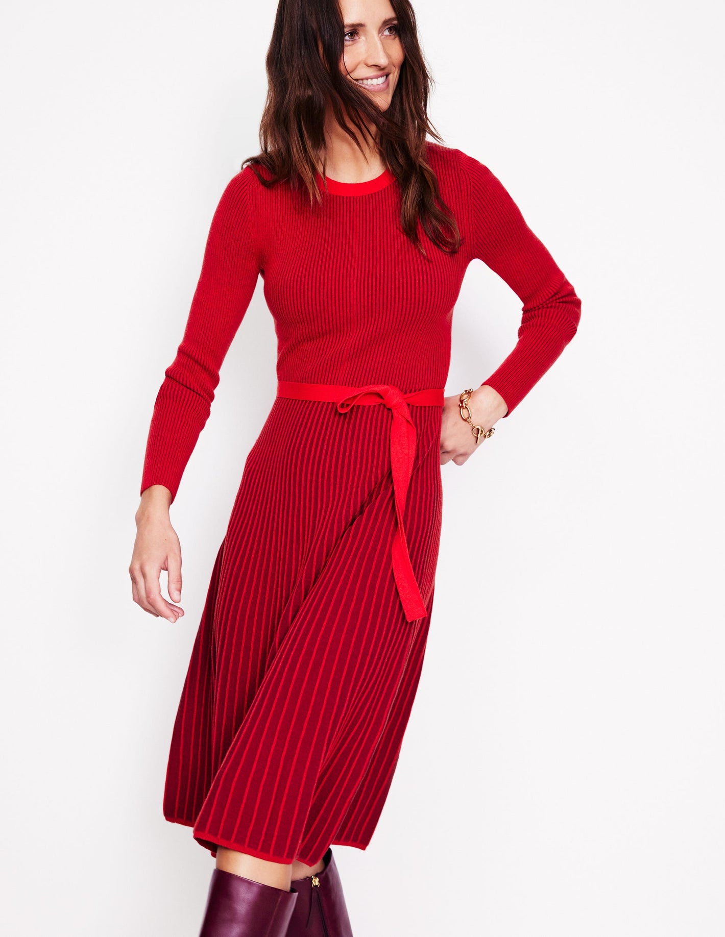 Lola Knitted Midi Dress-Rouge, Cherry Plated