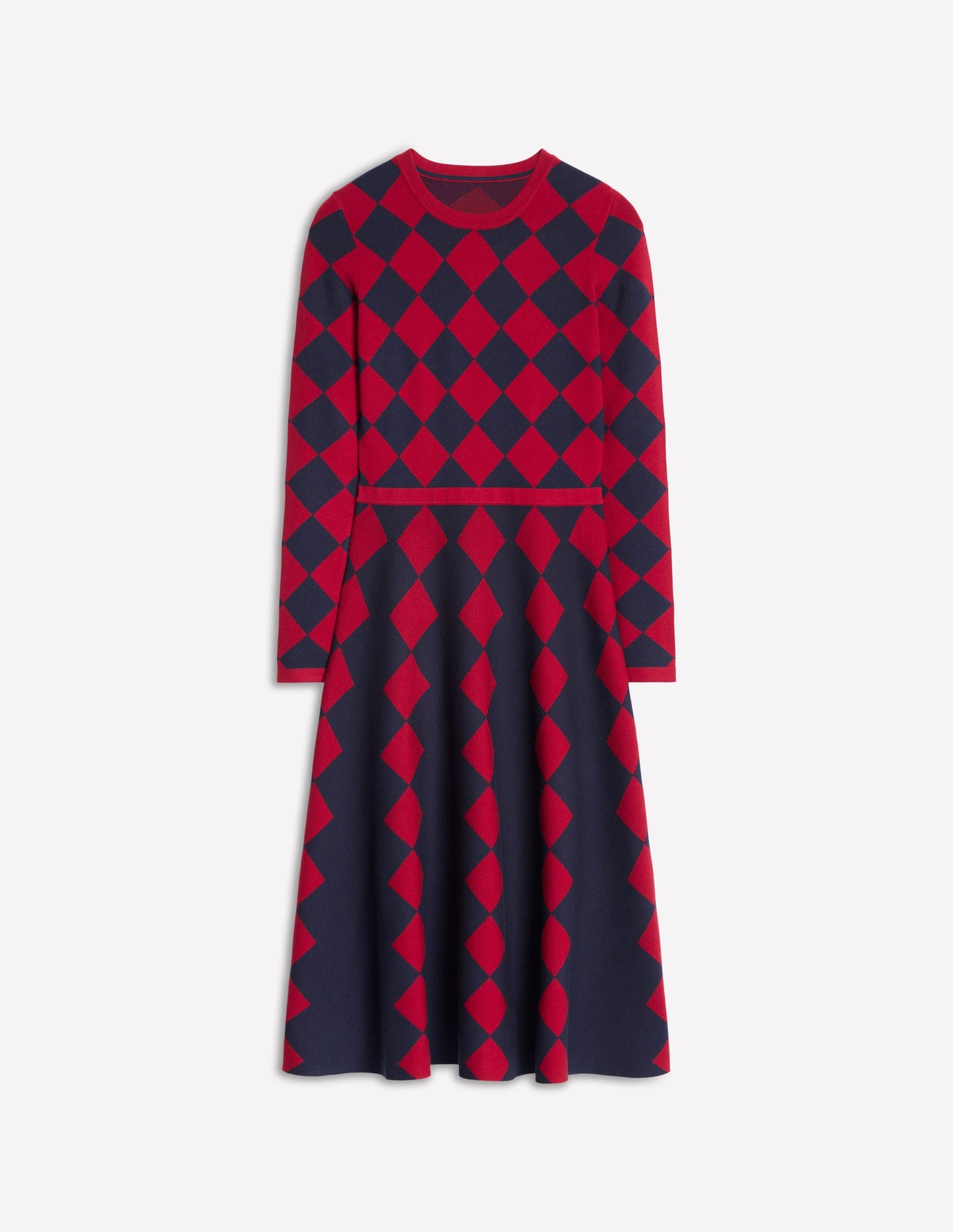 Maria Jacquard Knitted Dress -Red and Navy Argyle