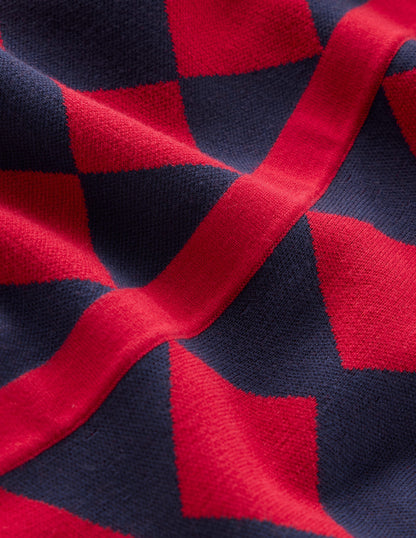 Maria Jacquard Knitted Dress -Red and Navy Argyle