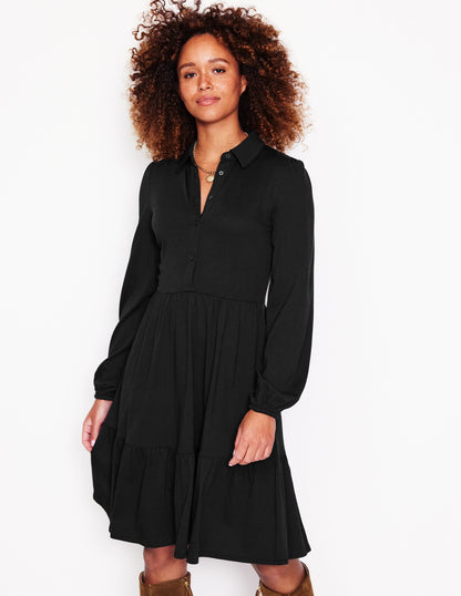 Jemima Tiered Jersey Dress-Black