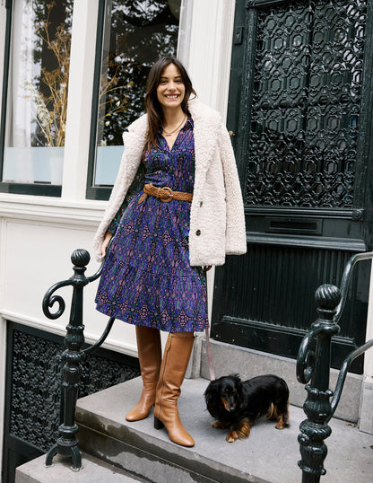 Tiered Jersey Shirt Dress -Navy, Paisley Bud Variation