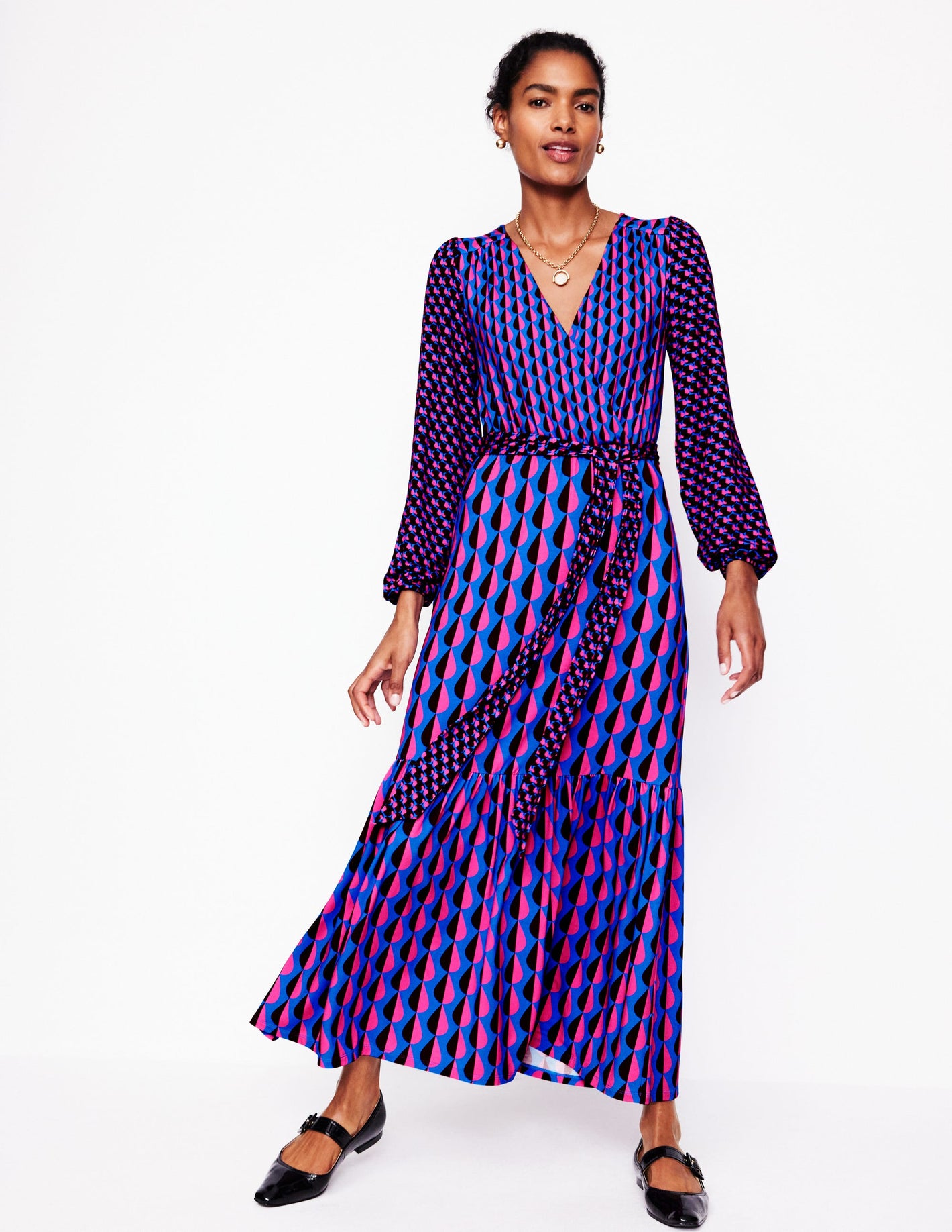 Ophelia Wrap Midi Jersey Dress -Multi, Raindrop Geo