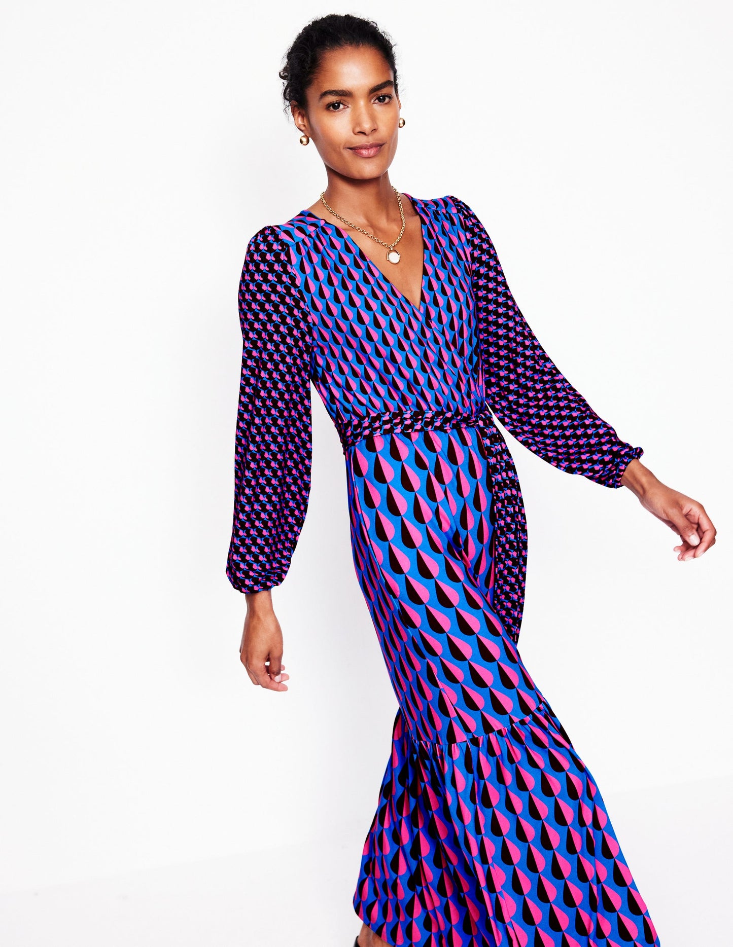 Ophelia Wrap Midi Jersey Dress -Multi, Raindrop Geo