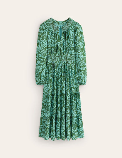 Smock Tiered Jersey Midi Dress -Brook, Paisley Cascade