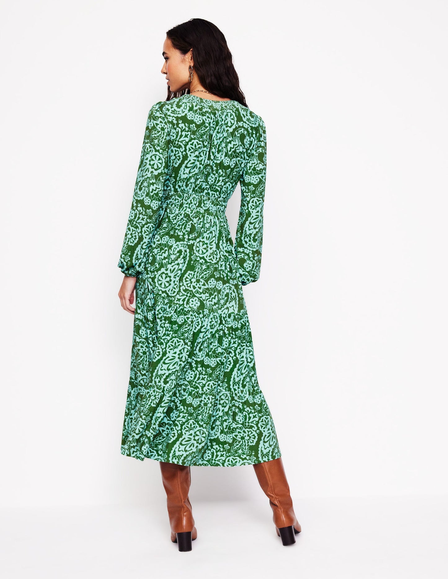 Smock Tiered Jersey Midi Dress -Brook, Paisley Cascade