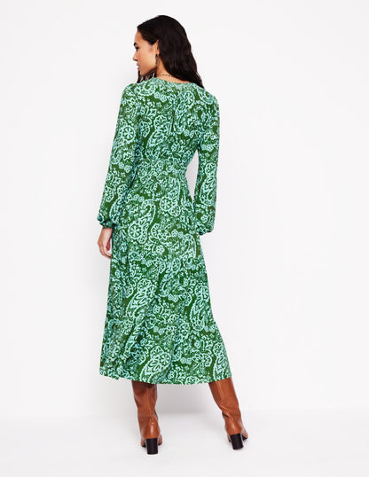 Smock Tiered Jersey Midi Dress -Brook, Paisley Cascade