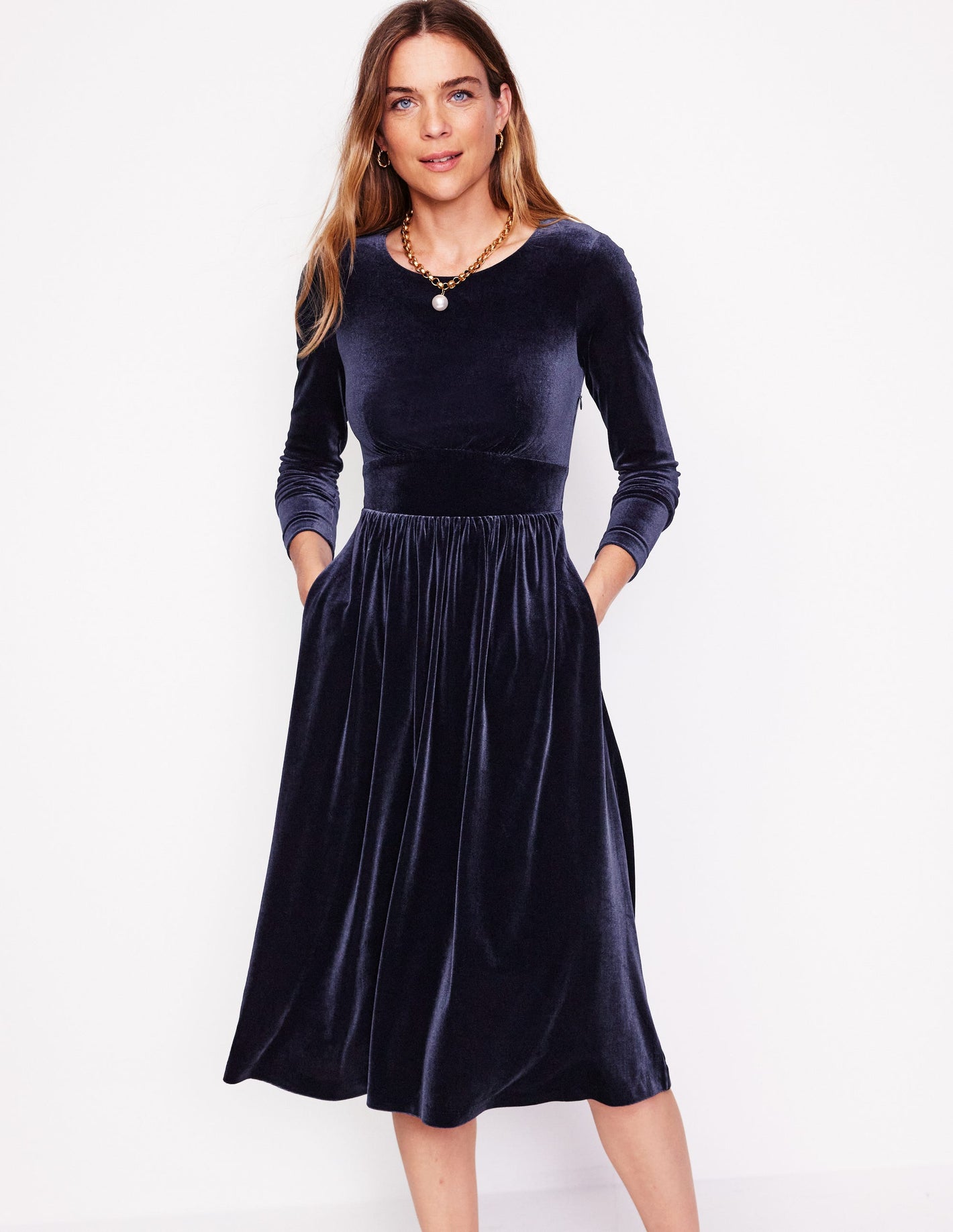 Thea Velvet Jersey Midi Dress -Navy