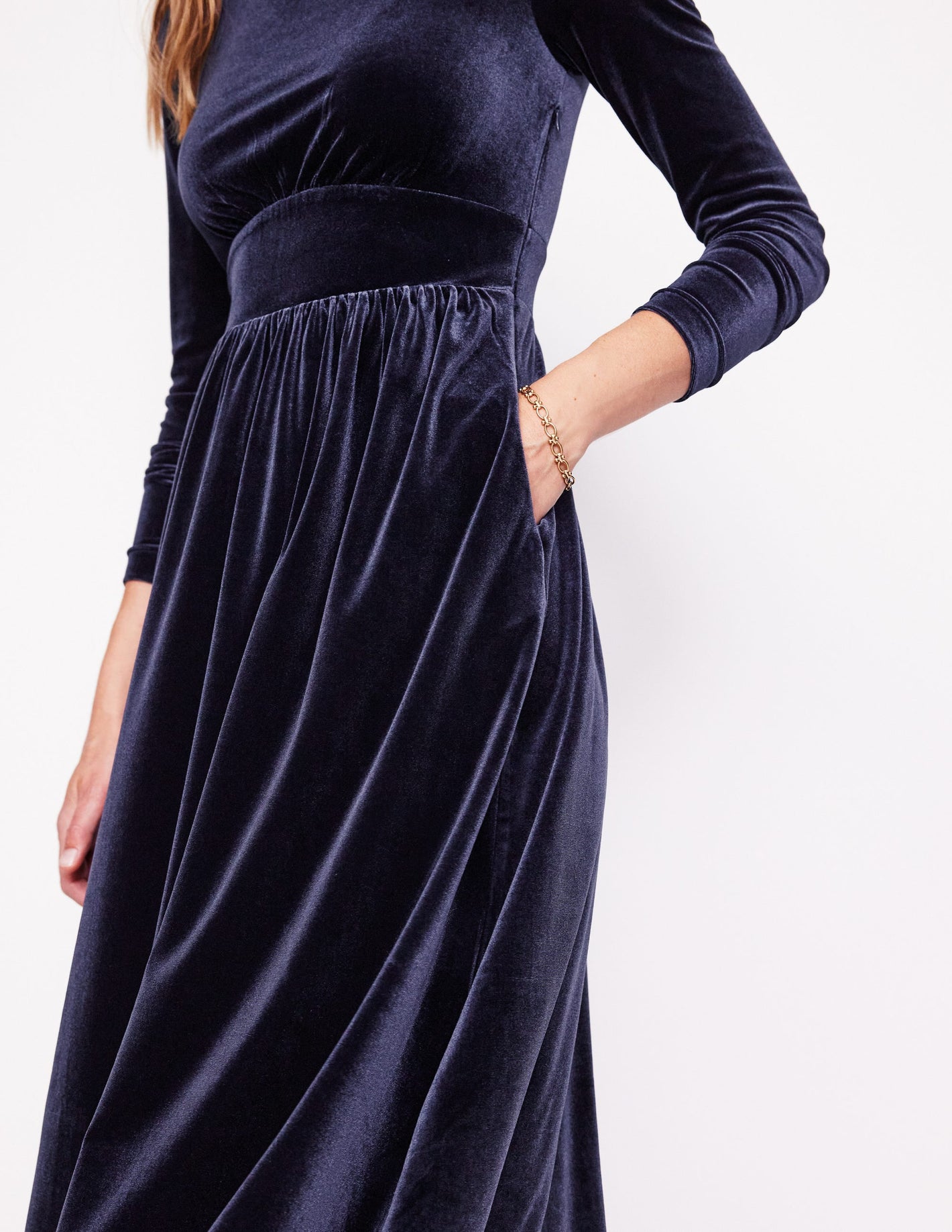 Thea Velvet Jersey Midi Dress -Navy