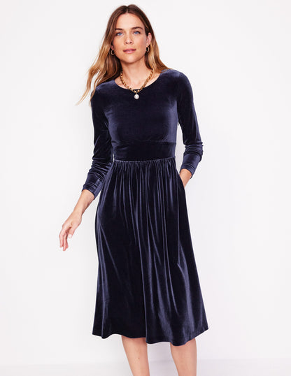 Thea Velvet Jersey Midi Dress -Navy