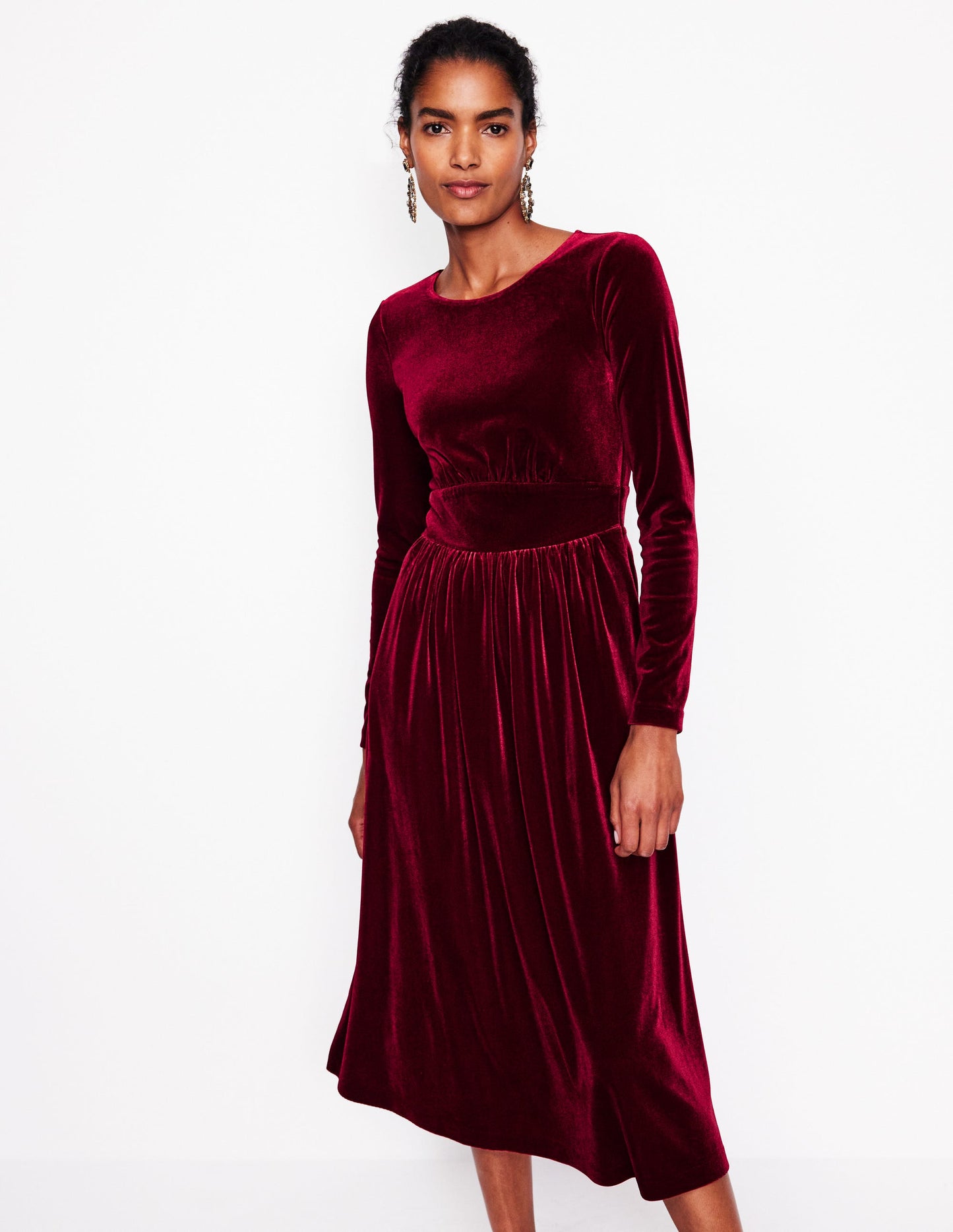 Thea Velvet Midi Dress -Cabernet