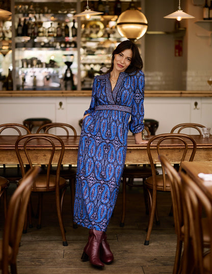 Hotched Ponte Dress -Blue, Paisley Bud