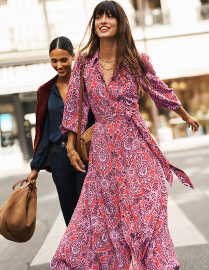 Martha Godet Maxi Shirt Dress -Bright Ruby, Opulent Vine