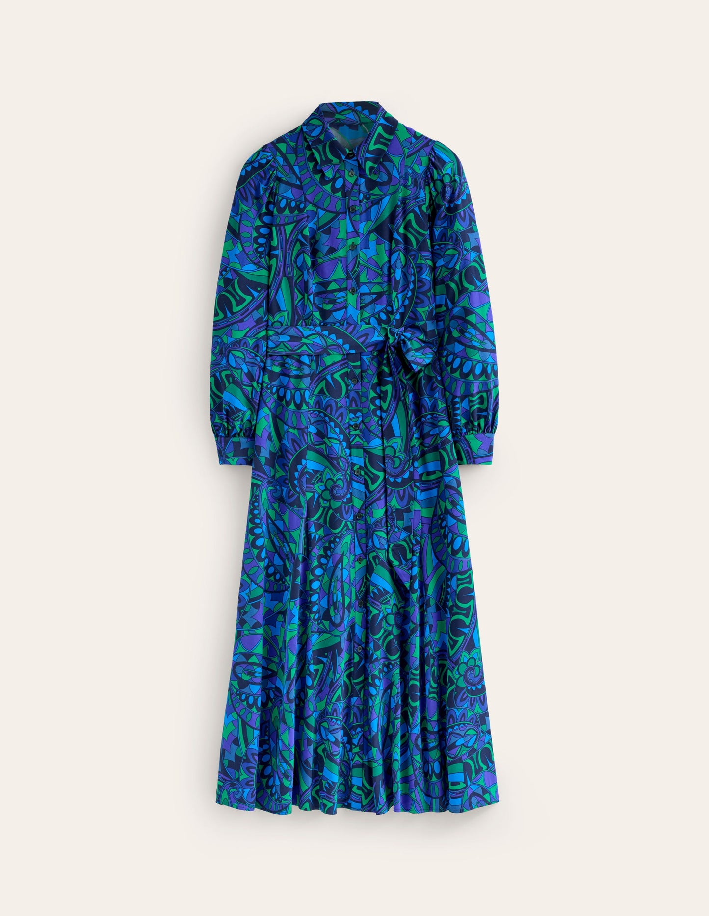 Martha Godet Maxi Shirt Dress -Blue, Kaleidoscopic Paisley