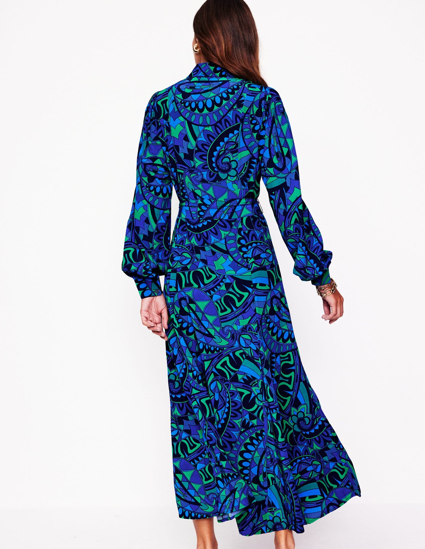 Martha Godet Maxi Shirt Dress -Blue, Kaleidoscopic Paisley