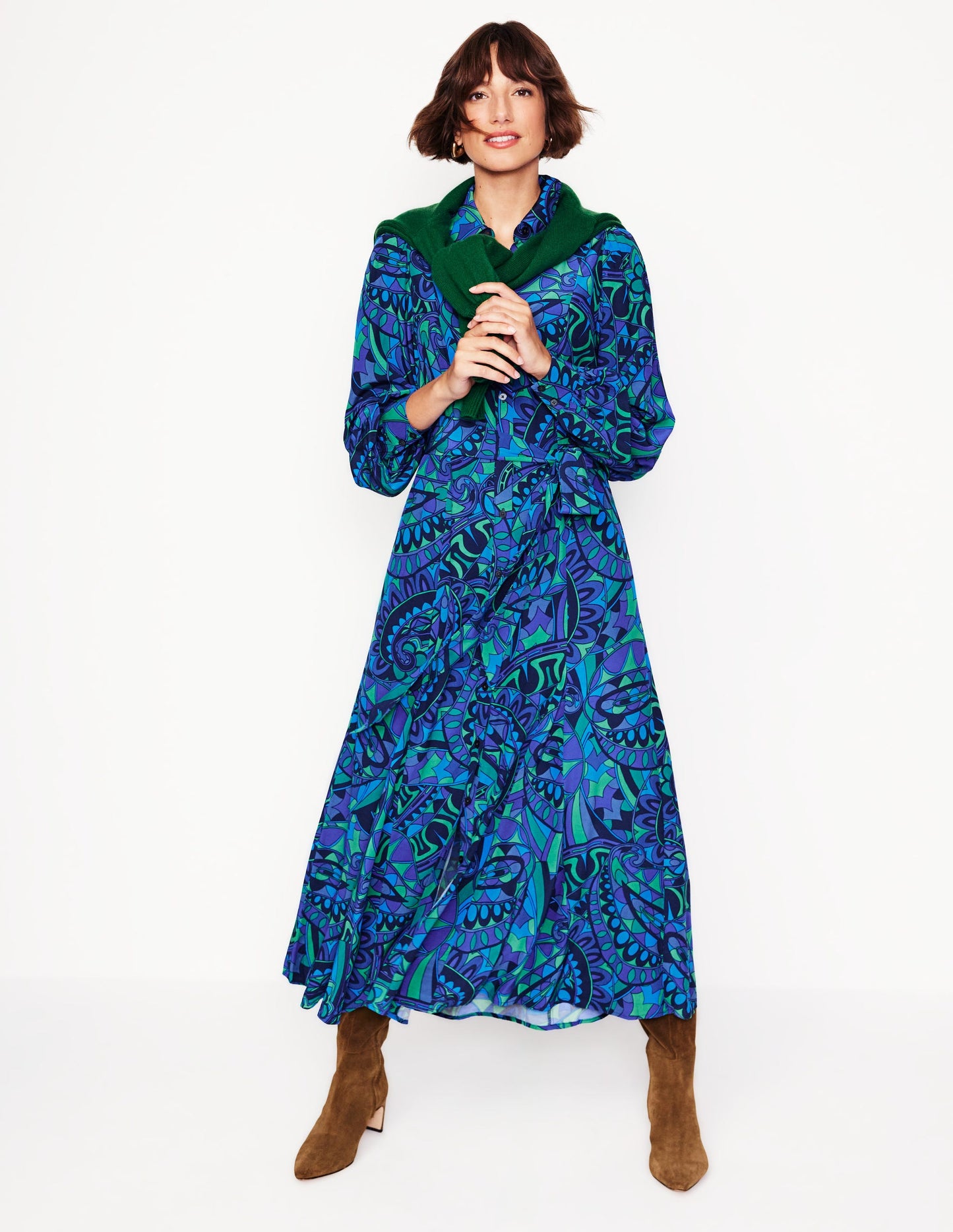 Martha Godet Maxi Shirt Dress -Blue, Kaleidoscopic Paisley