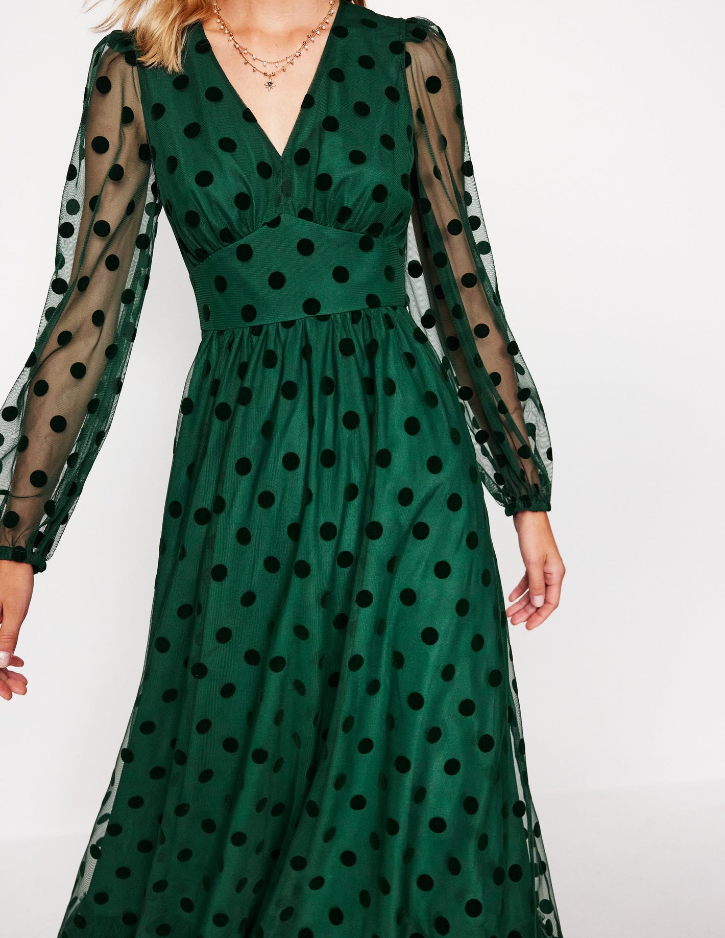 Christina Tulle Midi Dress -Green, Spots