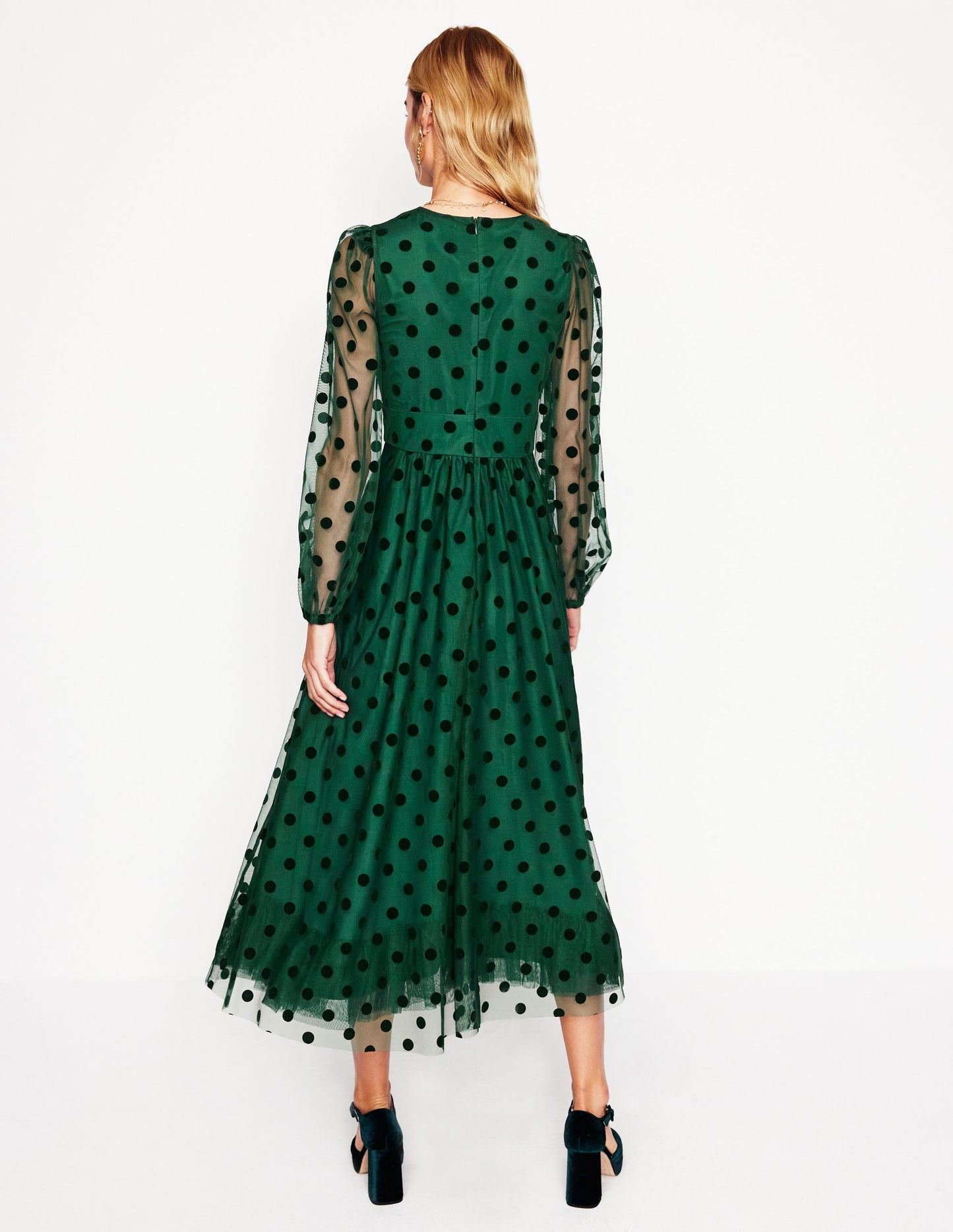 Christina Tulle Midi Dress -Green, Spots