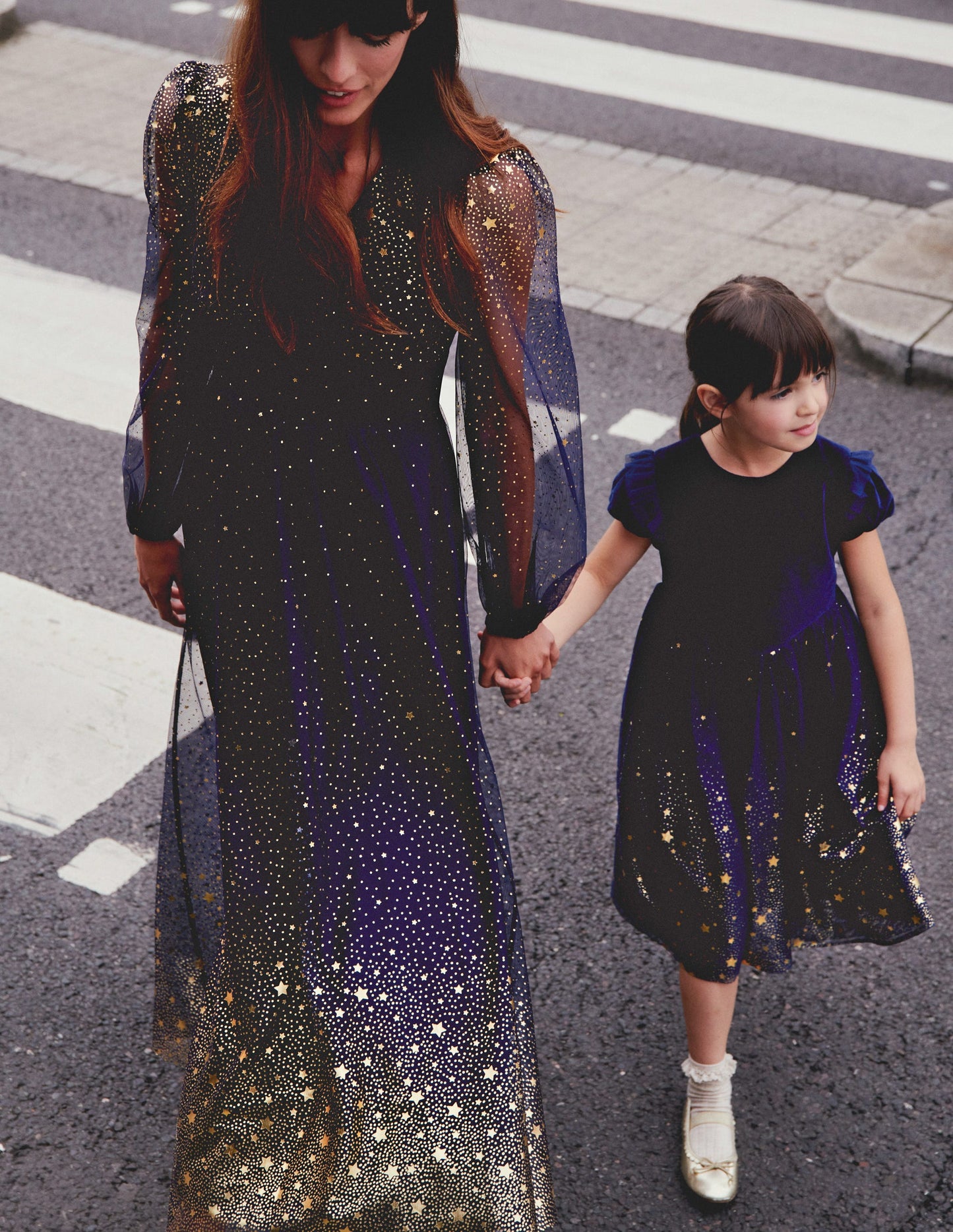 Christina Tulle Midi Dress -Navy, Foil Scattered Stars