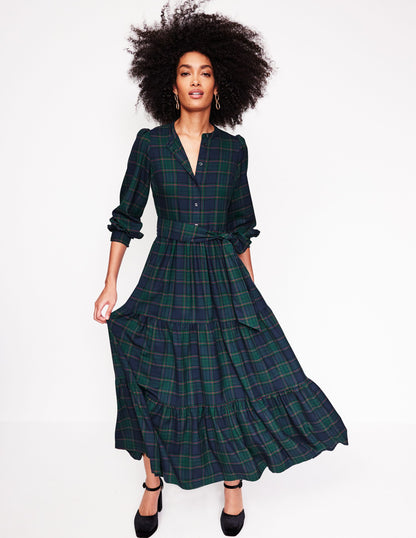 Alba Check Maxi Dress -Navy and Green Check