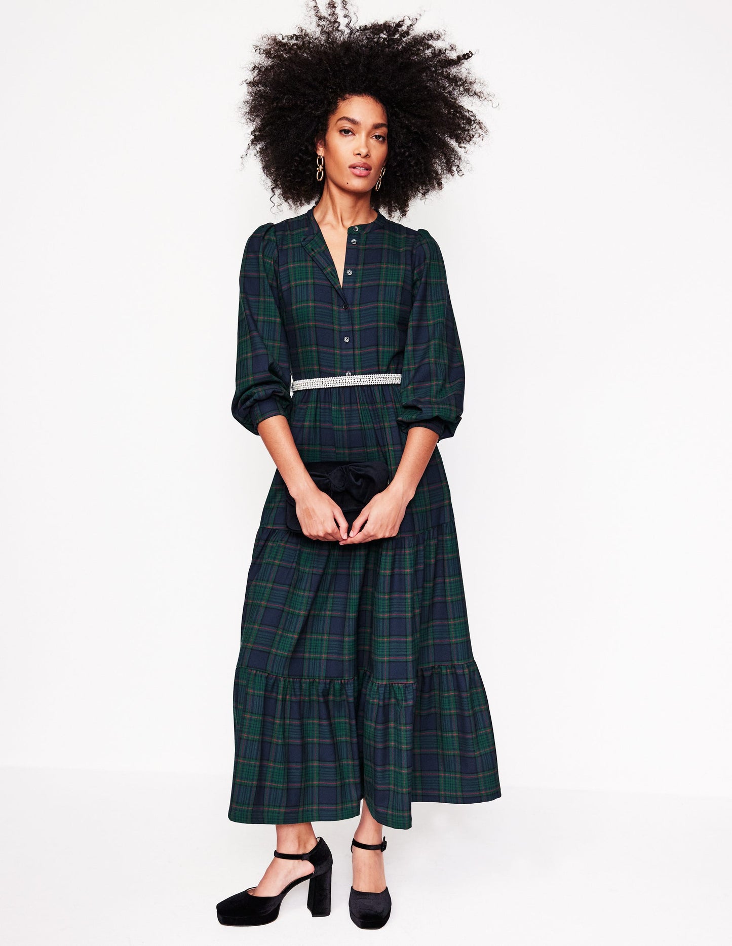 Alba Check Maxi Dress -Navy and Green Check