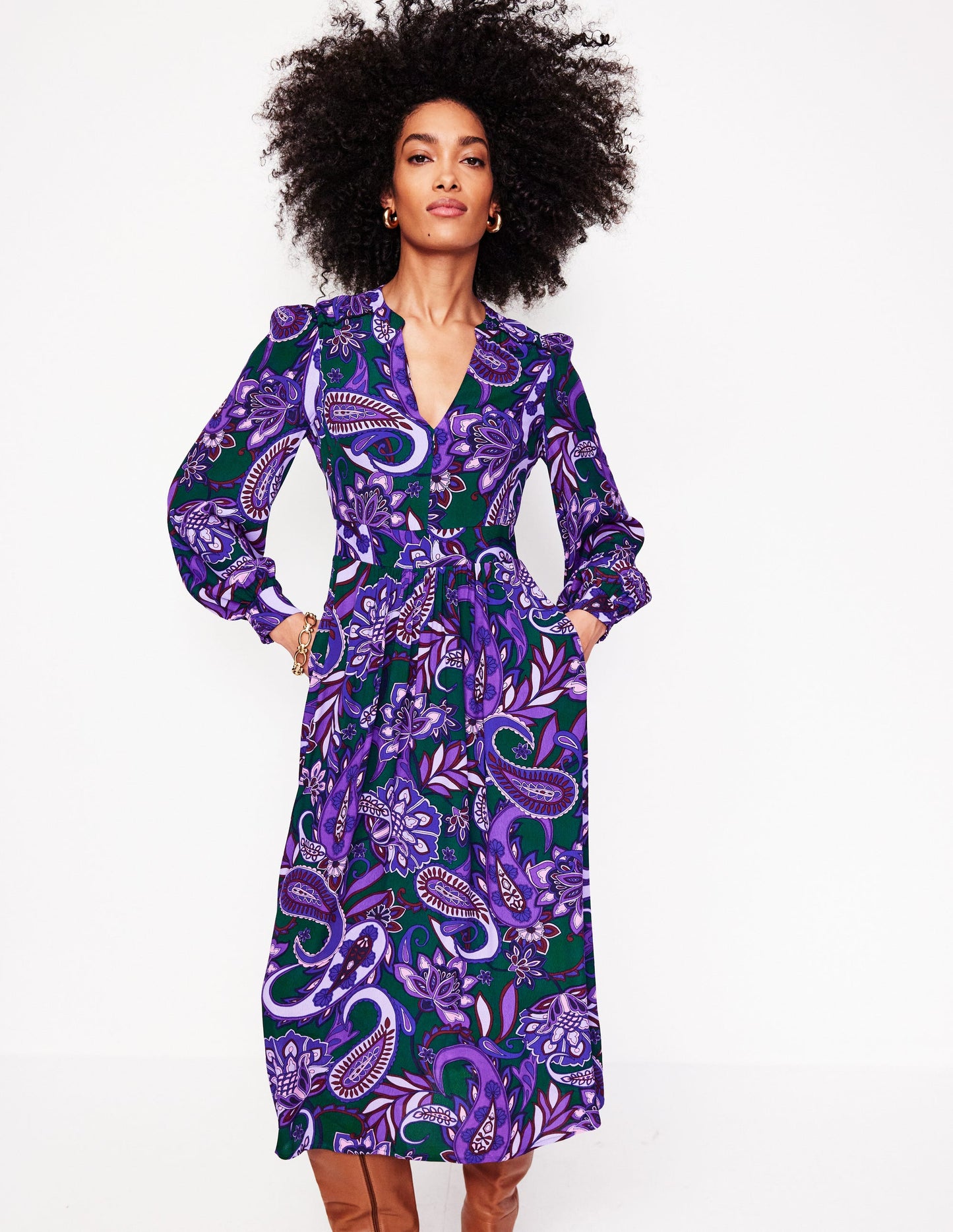 Zoe Trim Detail Midi Dress -Ameythyst, Paisley Fusion