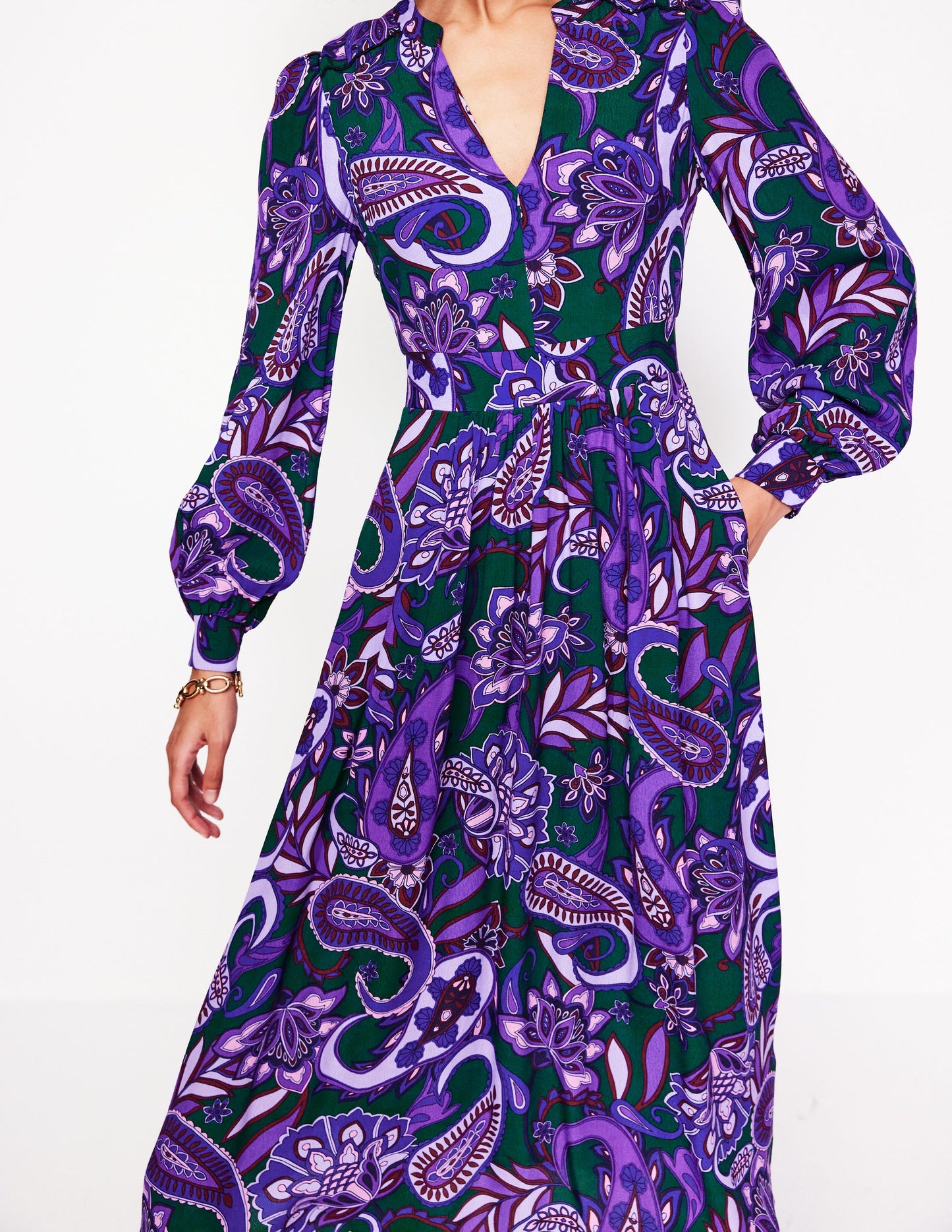 Zoe Trim Detail Midi Dress -Ameythyst, Paisley Fusion