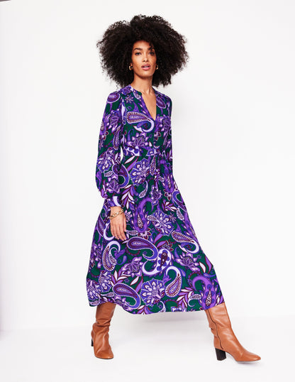 Zoe Trim Detail Midi Dress -Ameythyst, Paisley Fusion