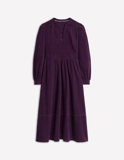 Zoe Zip Up Cord Midi Dress -Damson