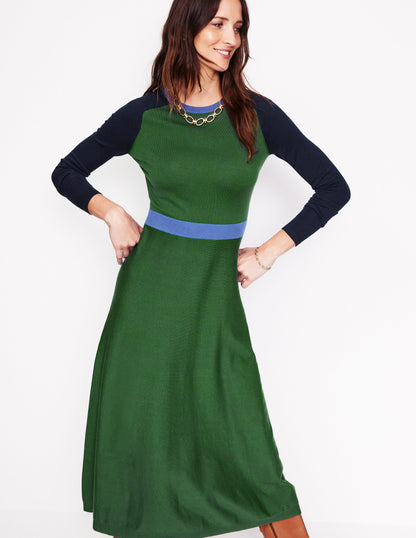 Marta Knitted Midi Dress-Pine, Navy Colourblock