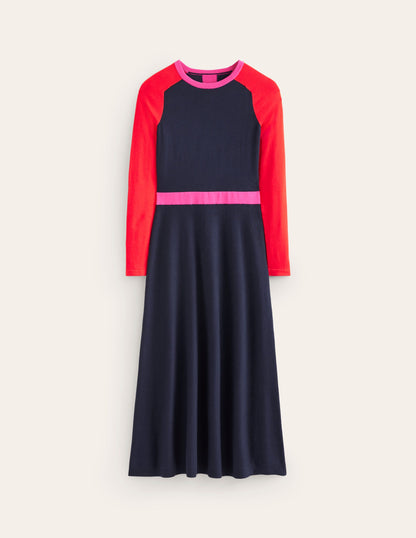 Marta Knitted Midi Dress-Navy, Rouge Colourblock