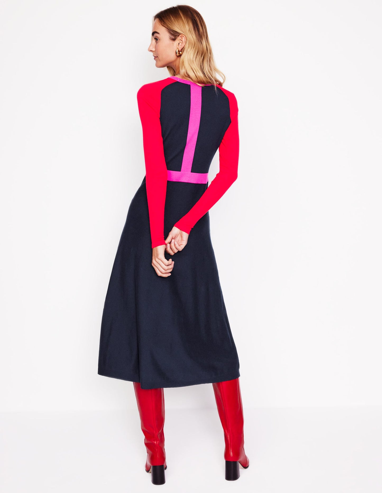 Marta Knitted Midi Dress-Navy, Rouge Colourblock