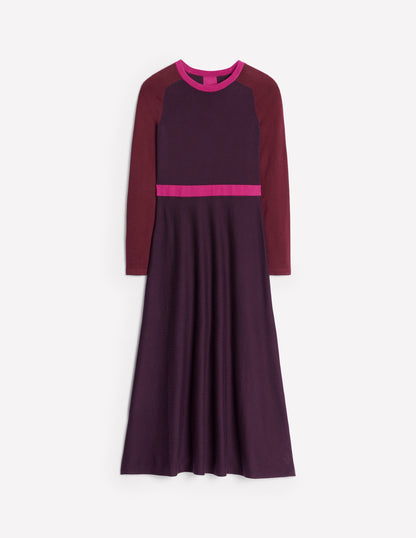 Sam Colourblock Knitted Dress -Aubergine, Maroon Colourblock